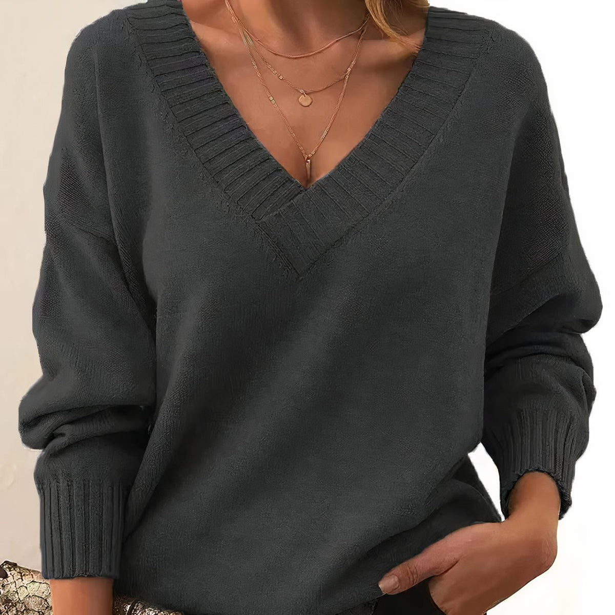 Cashmere Roll Neck Sweater for Women - Dark Gray