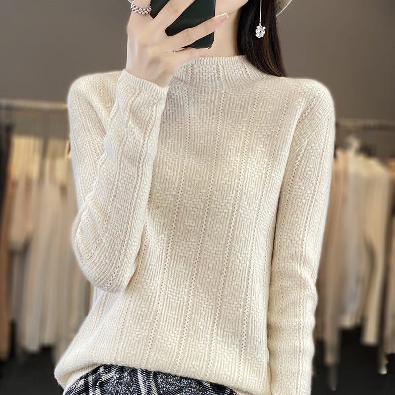Cashmere Sweater with Ribbed Knit Turtleneck for Women - Beige