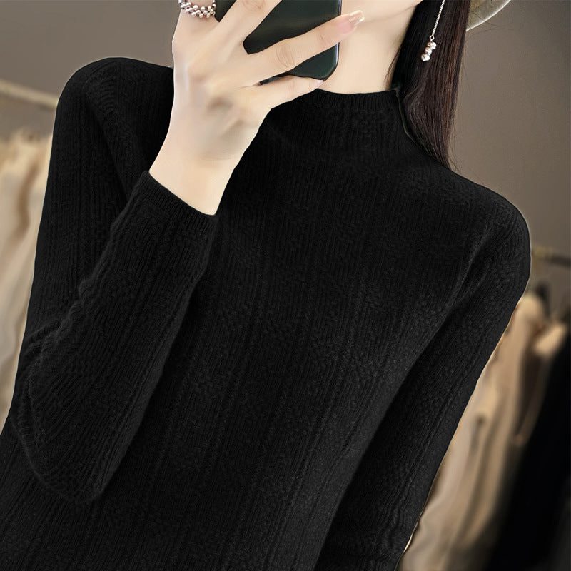 Cashmere Sweater with Ribbed Knit Turtleneck for Women - Black
