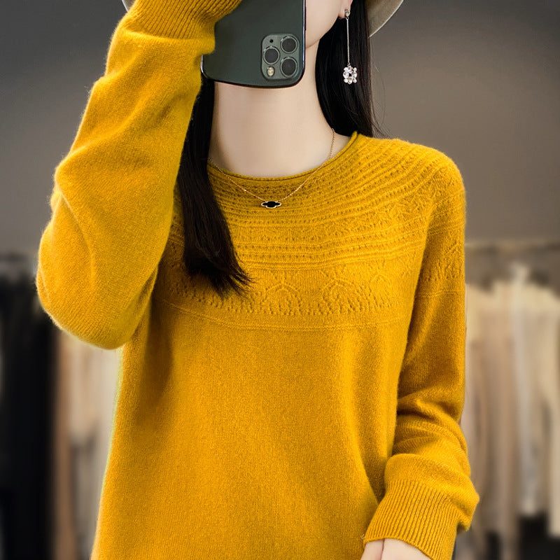 Cashmere Sweater with Structured Yoke for Women - Ginger Yellow