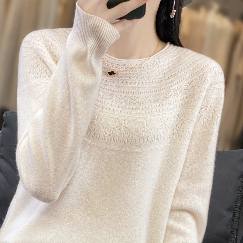 Cashmere Sweater with Structured Yoke for Women - Apricot