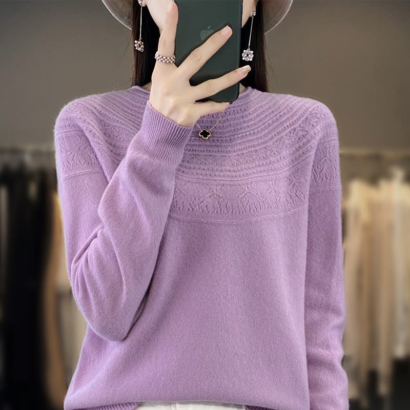 Cashmere Sweater with Structured Yoke for Women - Taro Lilac
