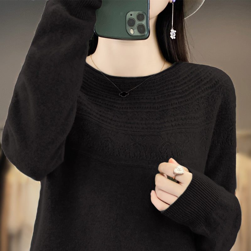 Cashmere Sweater with Structured Yoke for Women - Black