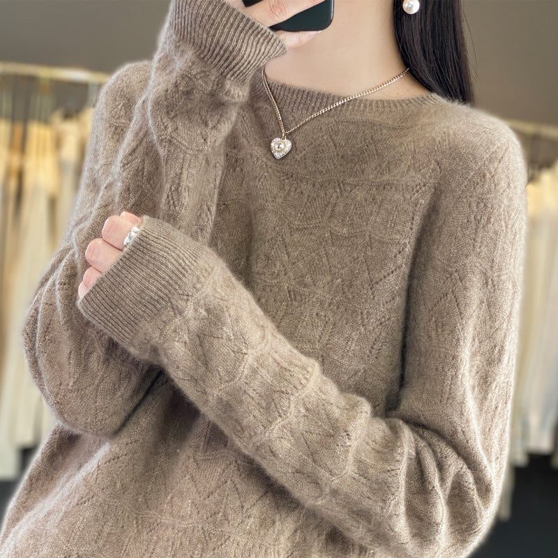 Cashmere Sweater with Structured Yoke for Women - Elegant Camel