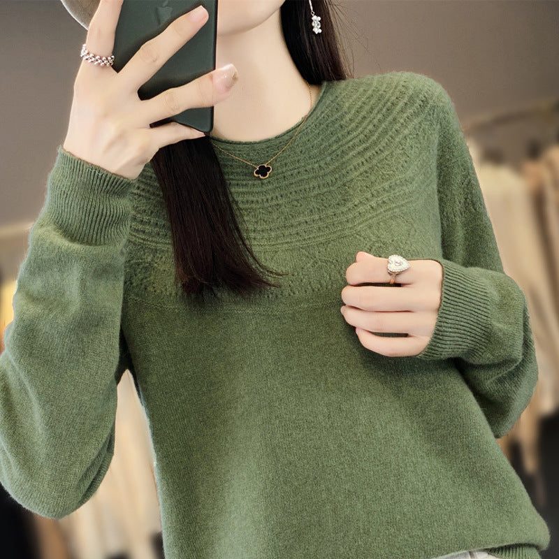 Cashmere Sweater with Structured Yoke for Women - Olive Green