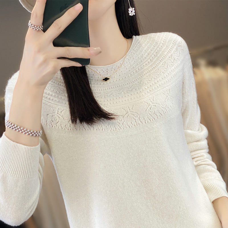 Cashmere Sweater with Structured Yoke for Women - White