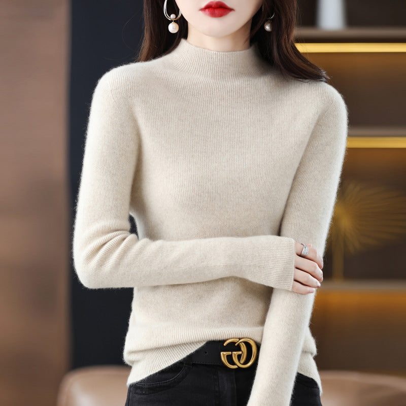 Cashmere Turtleneck Sweater Slim Fit for Women - Beige