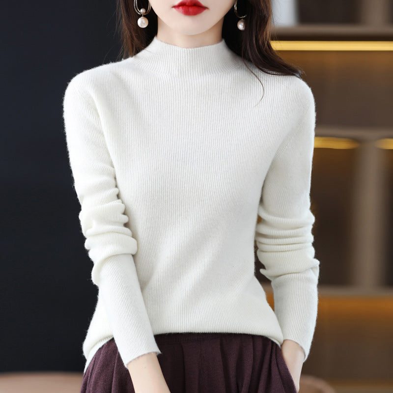 Cashmere Turtleneck Sweater Slim Fit for Women - White