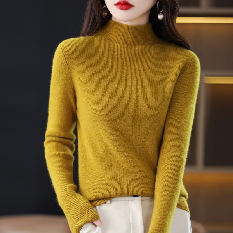 Cashmere Turtleneck Sweater Slim Fit for Women - Mustard Yellow