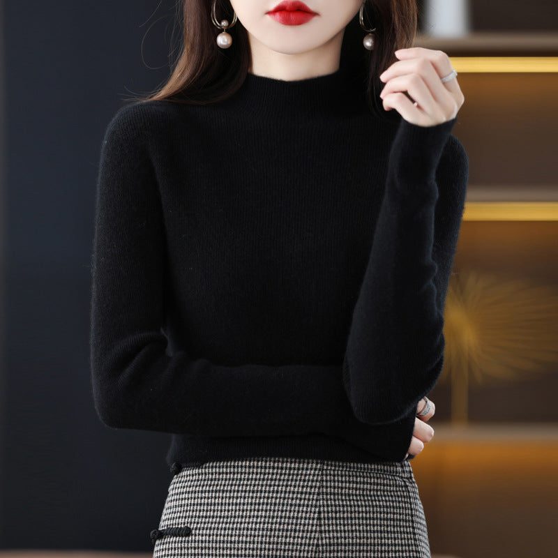 Cashmere Turtleneck Sweater Slim Fit for Women - Black