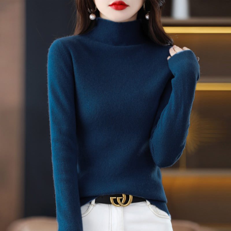 Cashmere Turtleneck Sweater Slim Fit for Women - Algae Blue