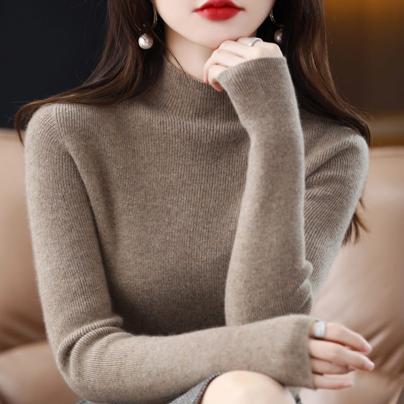 Cashmere Turtleneck Sweater Slim Fit for Women - Camel Brown