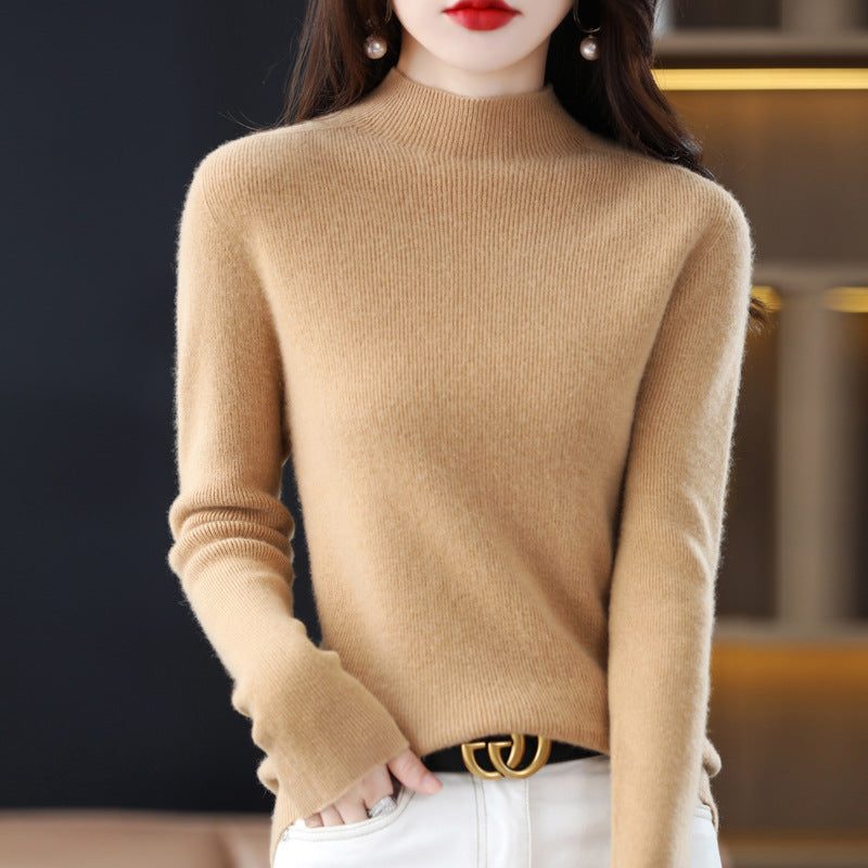 Cashmere Turtleneck Sweater Slim Fit for Women - Gold-Camel
