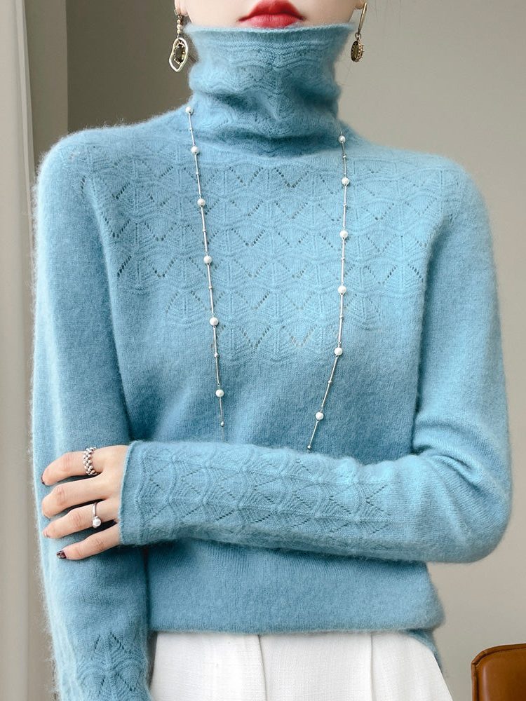 Cashmere Turtleneck Sweater with Textured Knit for Women - View 6