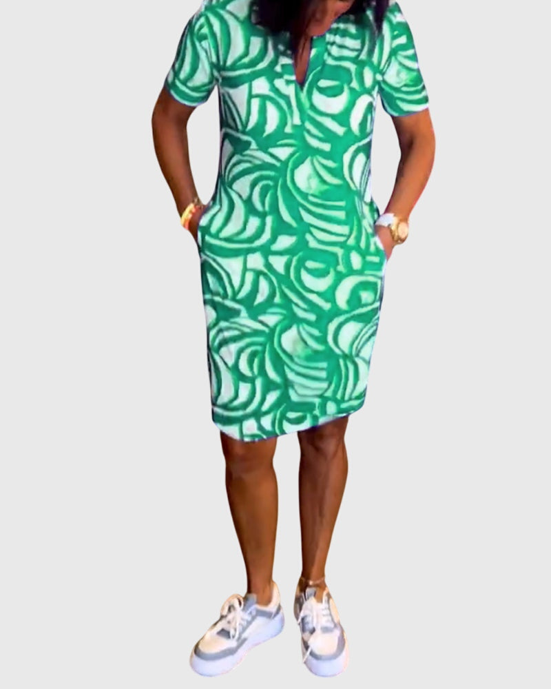 Abstract Print Short Sleeve Dress for Women