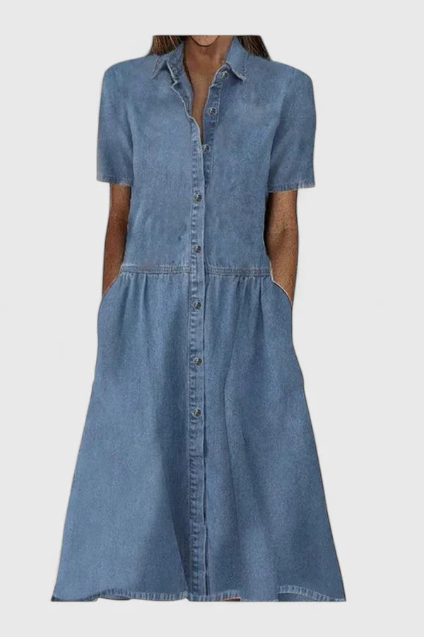 Denim Button-Up Shirt Dress for Women