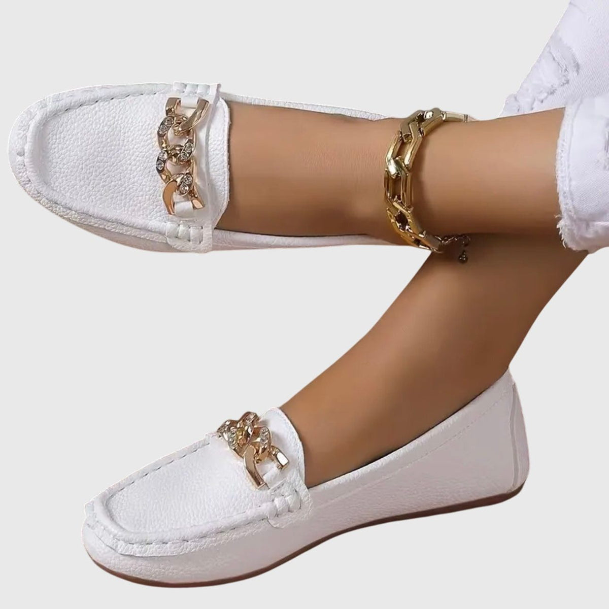 Chain Detail Leather Loafers for Women