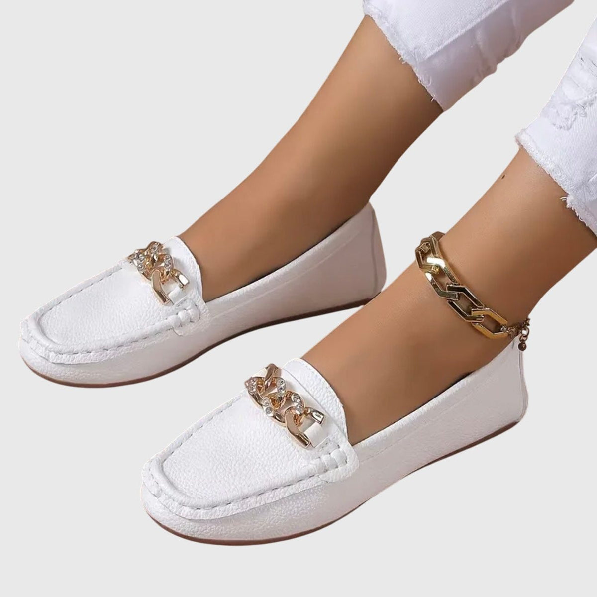 Chain Detail Leather Loafers for Women - View 10