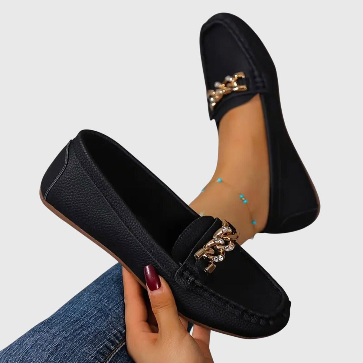 Chain Detail Leather Loafers for Women - View 11