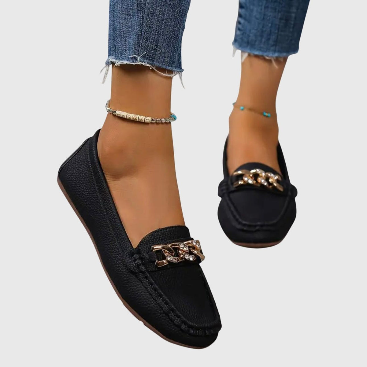 Chain Detail Leather Loafers for Women - 5 Us | 36 Eu (2)