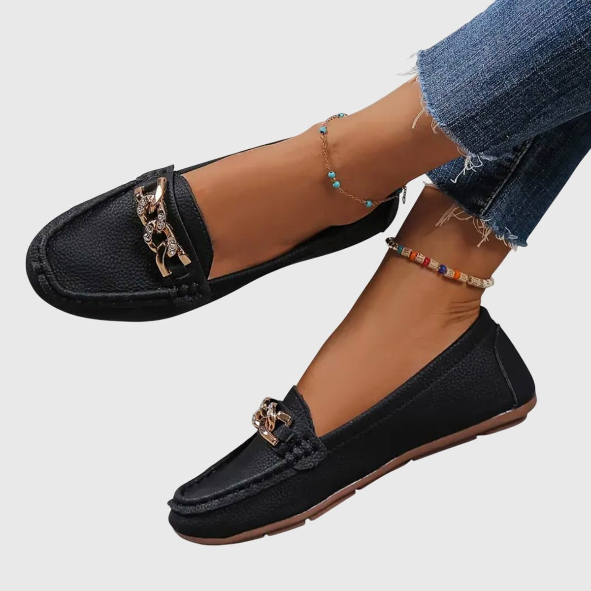 Chain Detail Leather Loafers for Women - View 2