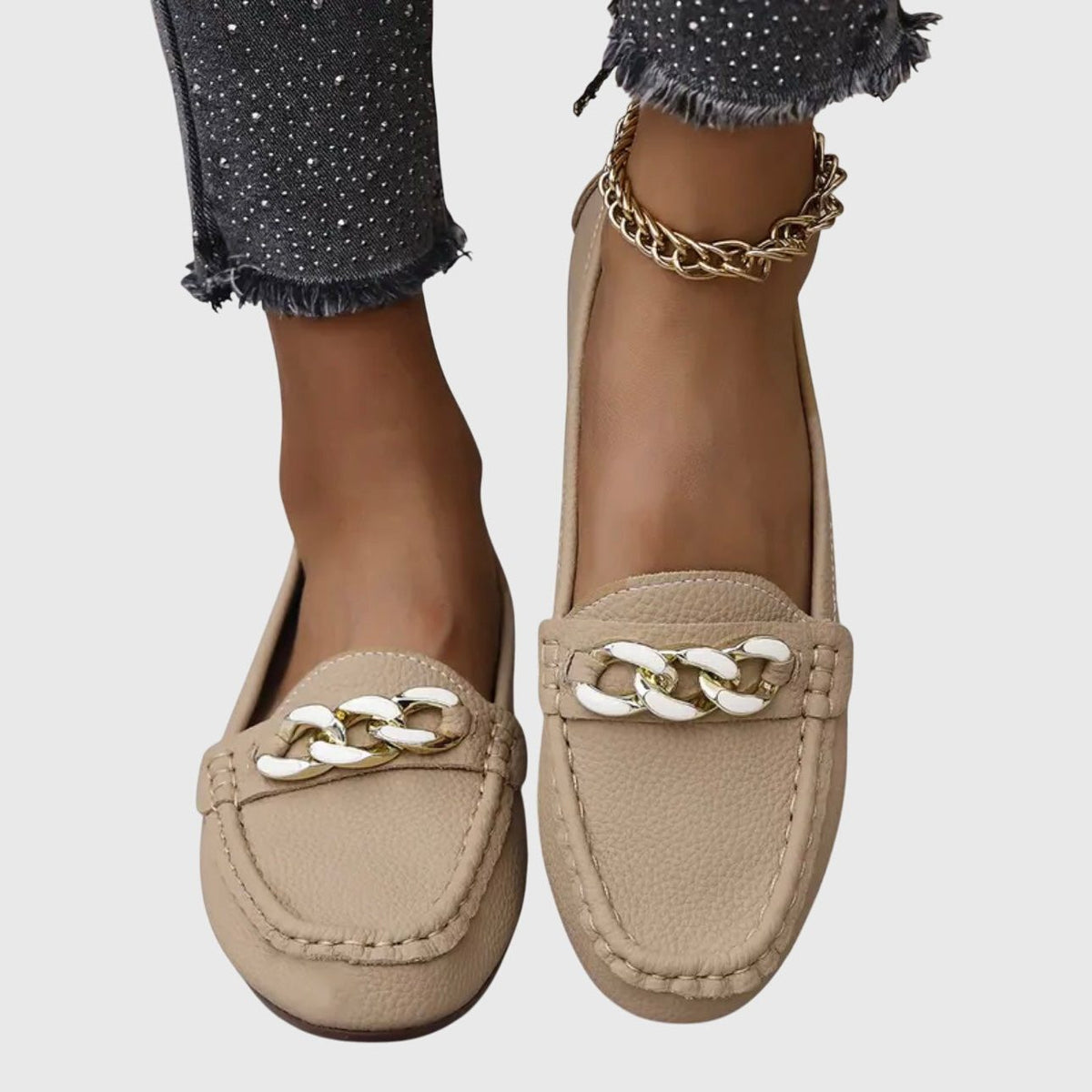 Chain Detail Leather Loafers for Women - View 3