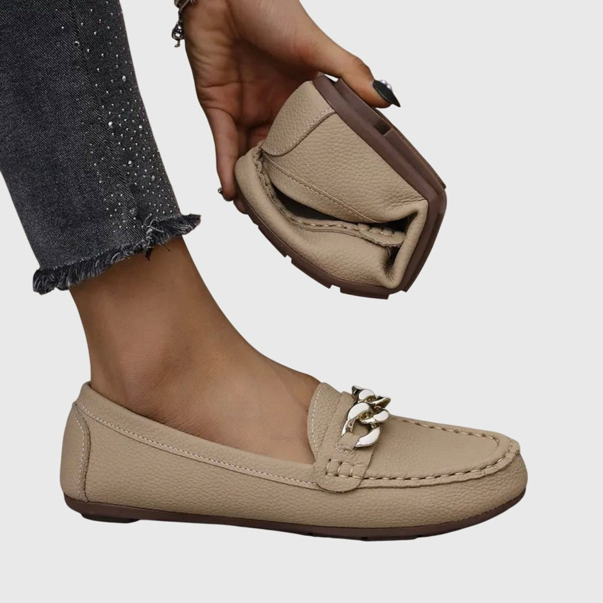 Chain Detail Leather Loafers for Women - View 5
