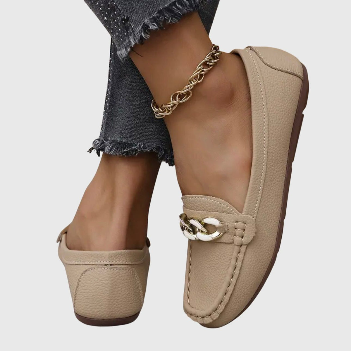 Chain Detail Leather Loafers for Women - View 7