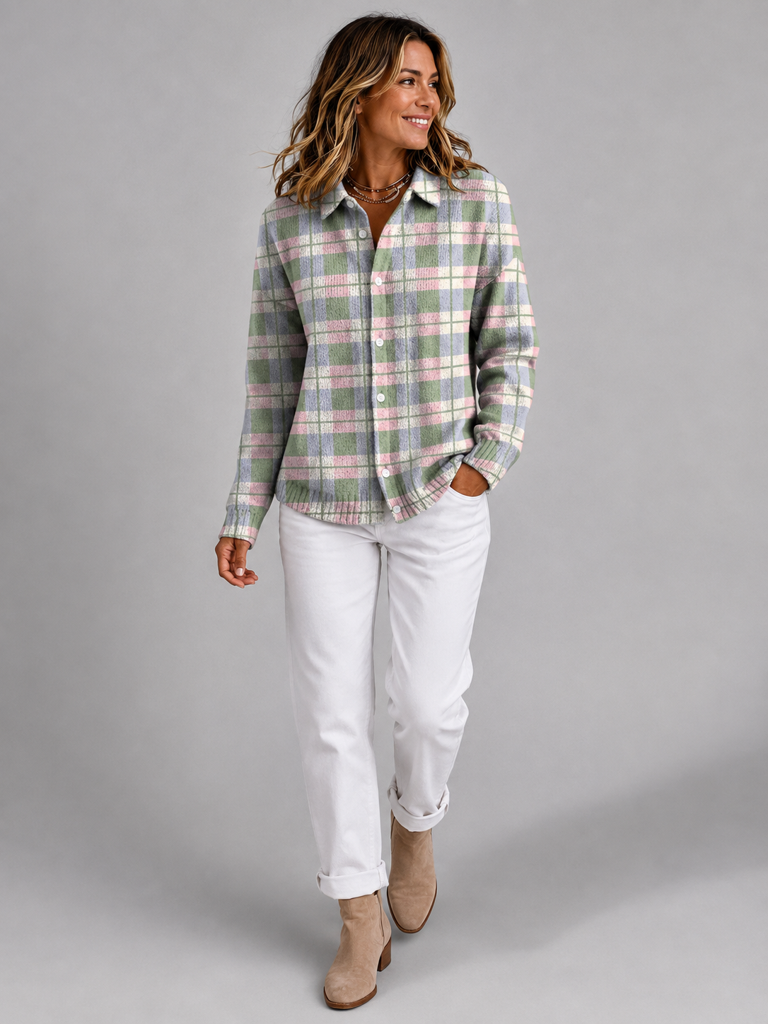 checked-knit-blouse-with-button-down-for-women 
