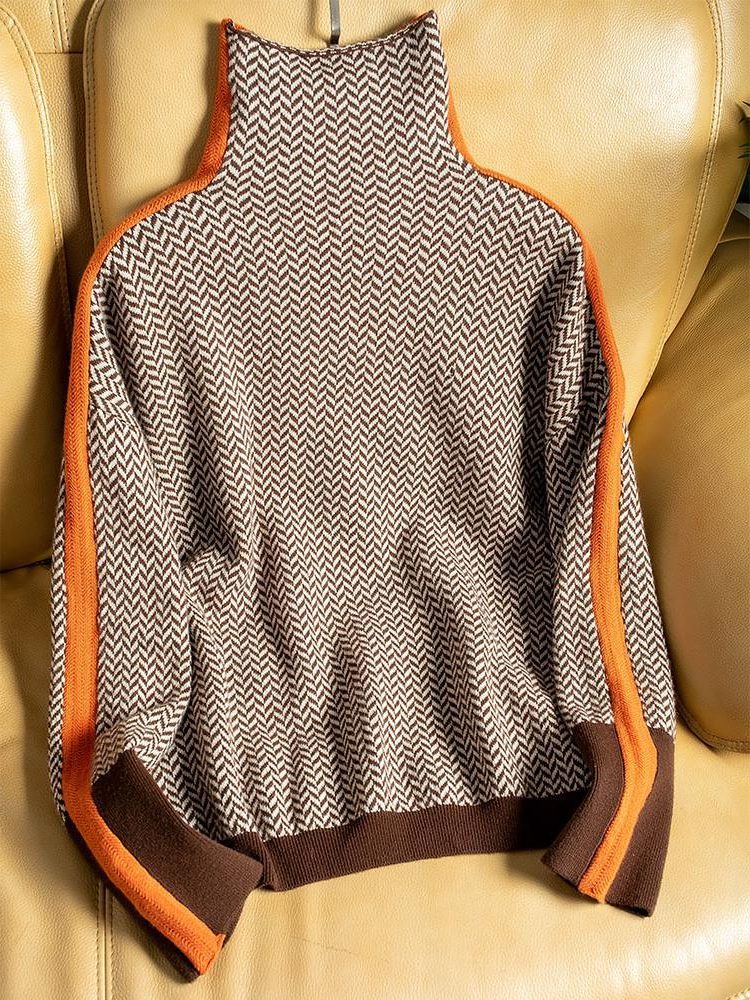 Chevron Knit Pullover for Women - Orange