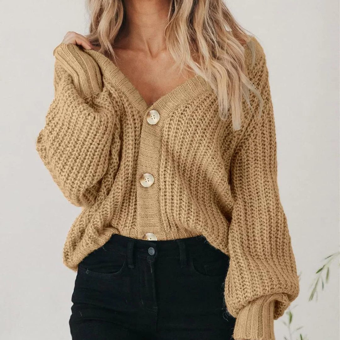 Chunky Knit Button-Down Cardigan for Women - View 2