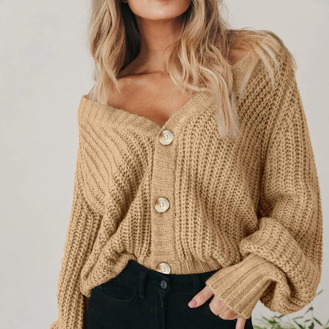 Chunky Knit Button-Down Cardigan for Women - View 3