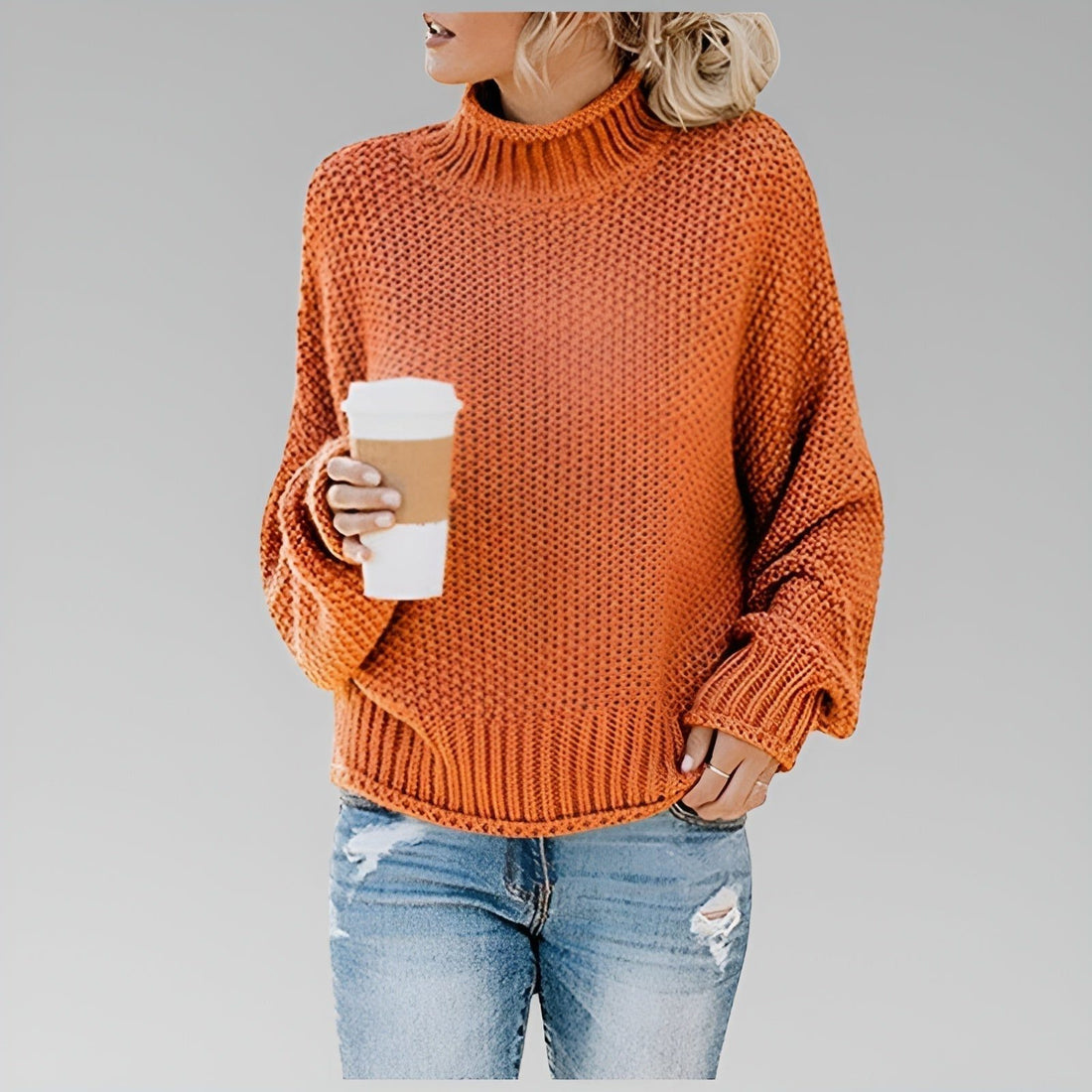 Chunky Knit Oversized Turtleneck Jumper for Women