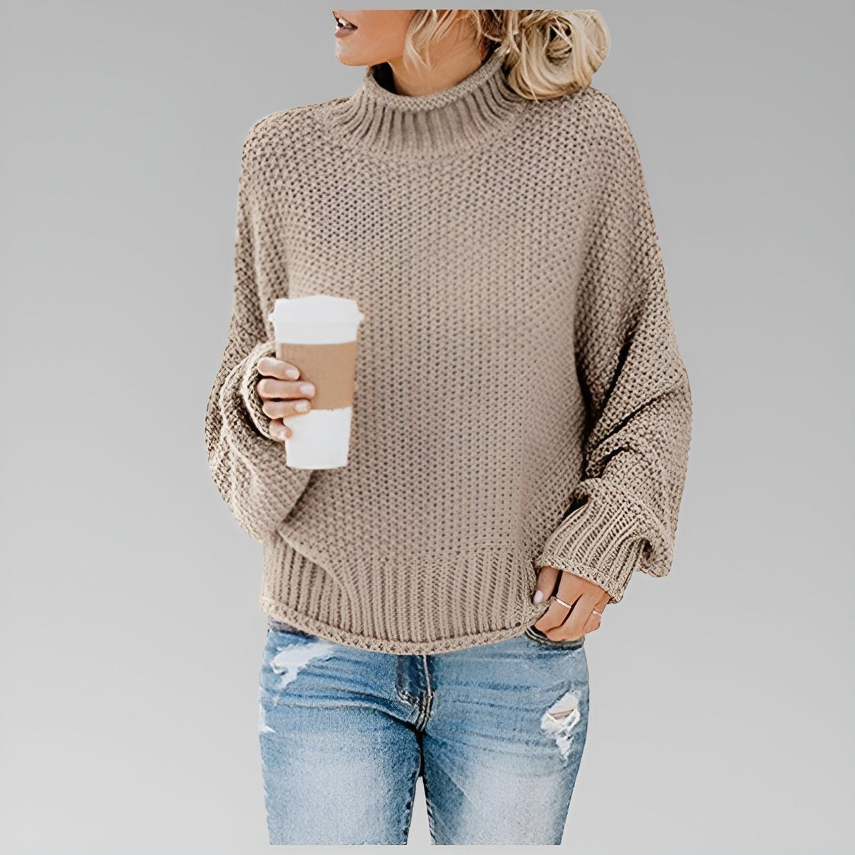 Chunky Knit Oversized Turtleneck Jumper for Women