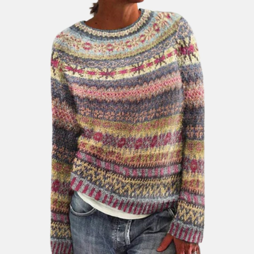 Chunky Knit Patterned Crew Neck Sweater for Women