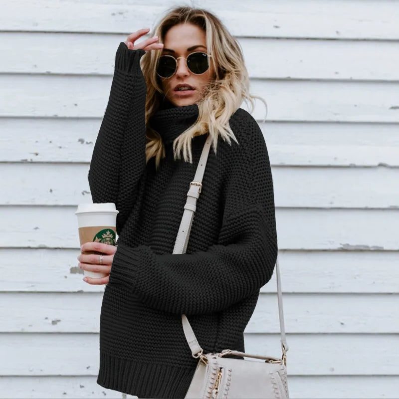 Chunky Ribbed Knit Turtleneck Sweater for Women