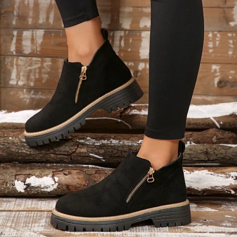 Chunky Tread Ankle Boots with Side Zip for Women - View 6