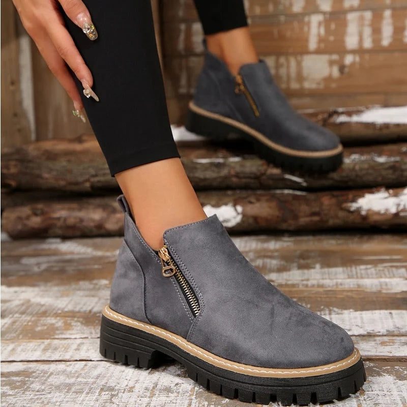 Chunky Tread Ankle Boots with Side Zip for Women - View 7