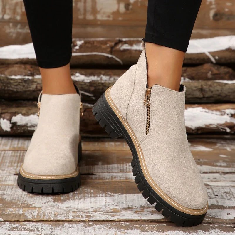 Chunky Tread Ankle Boots with Side Zip for Women