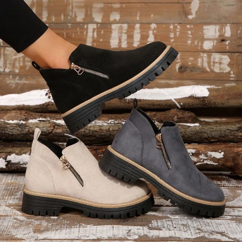 Chunky Tread Ankle Boots with Side Zip for Women