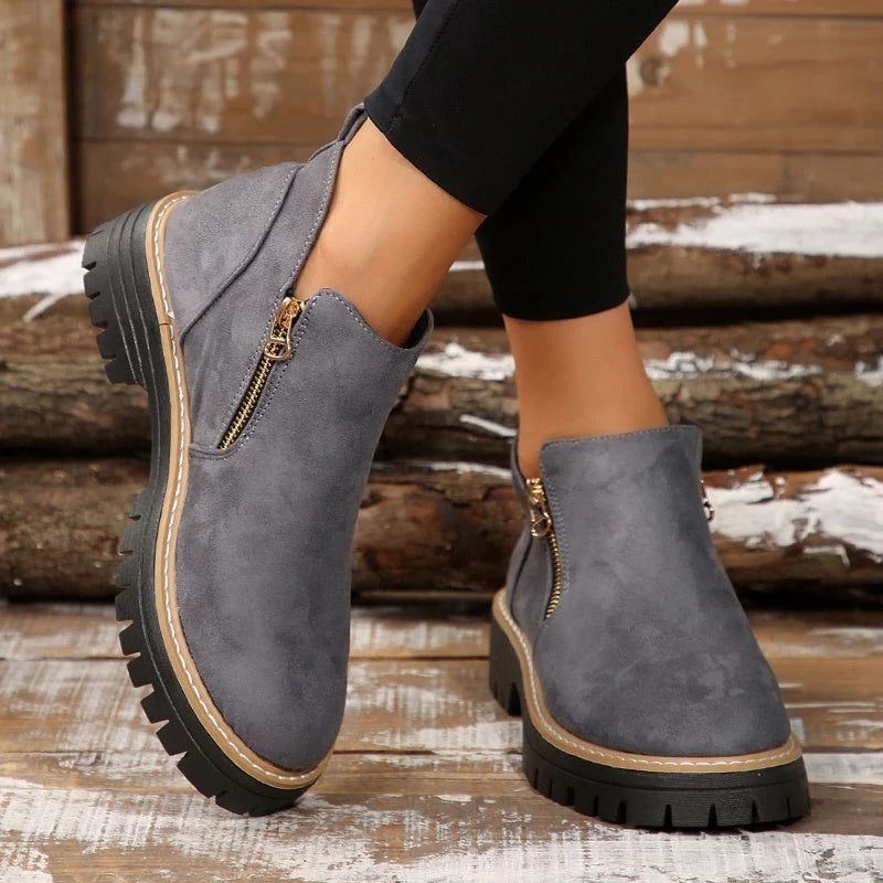 Chunky Tread Ankle Boots with Side Zip for Women - View 3