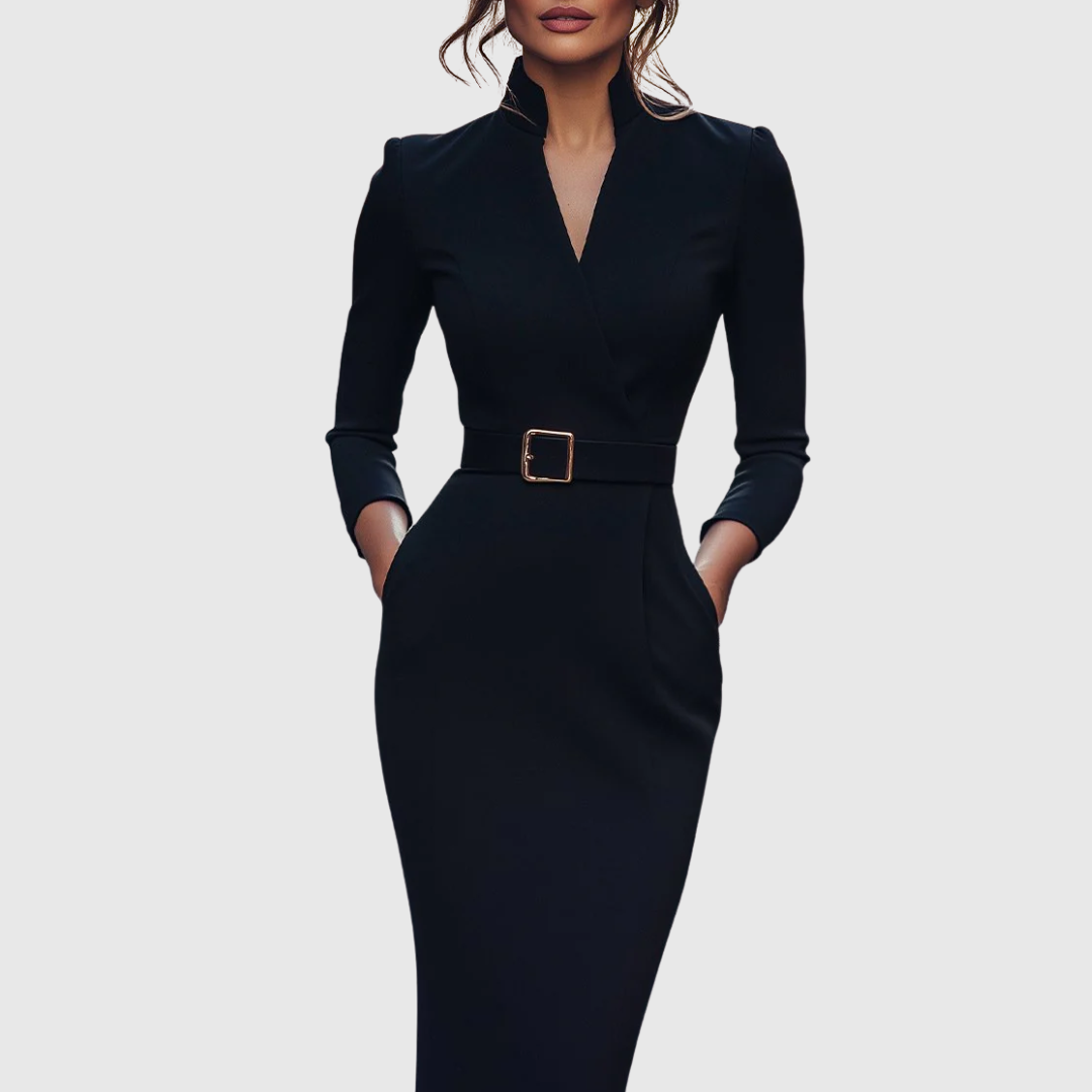 Belted Long Sleeve Midi Dress for Women