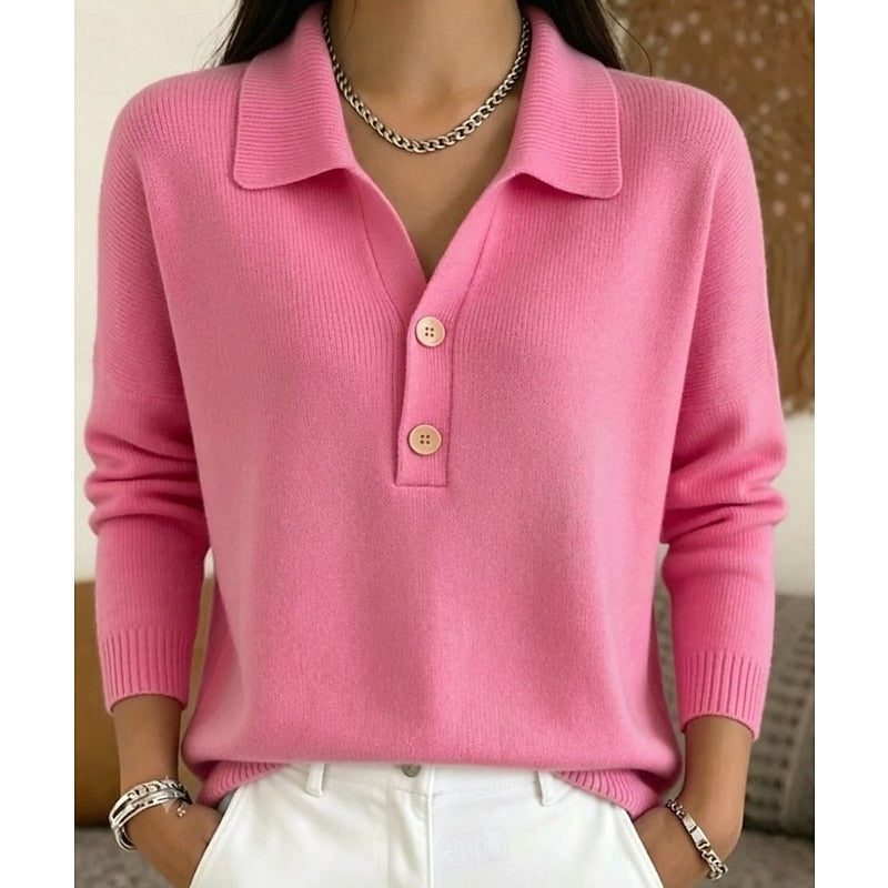 Collared Button Pullover for Women - Pink