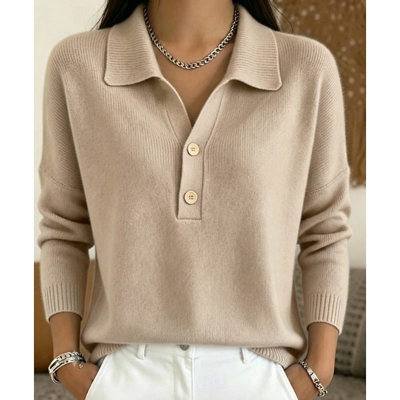 Collared Button Pullover for Women - Khaki