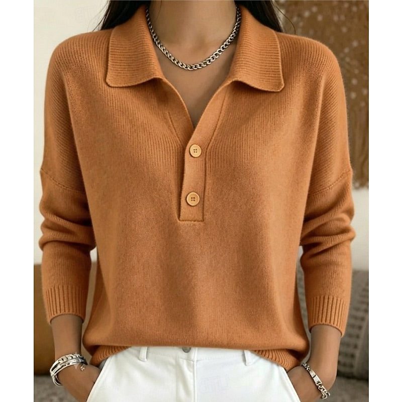 Collared Button Pullover for Women - Light Brown