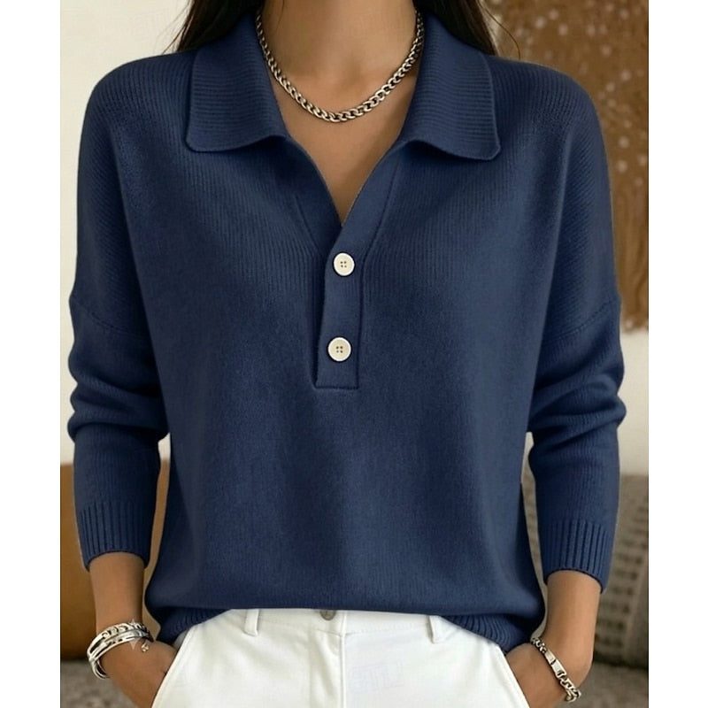 Collared Button Pullover for Women - Dark Blue