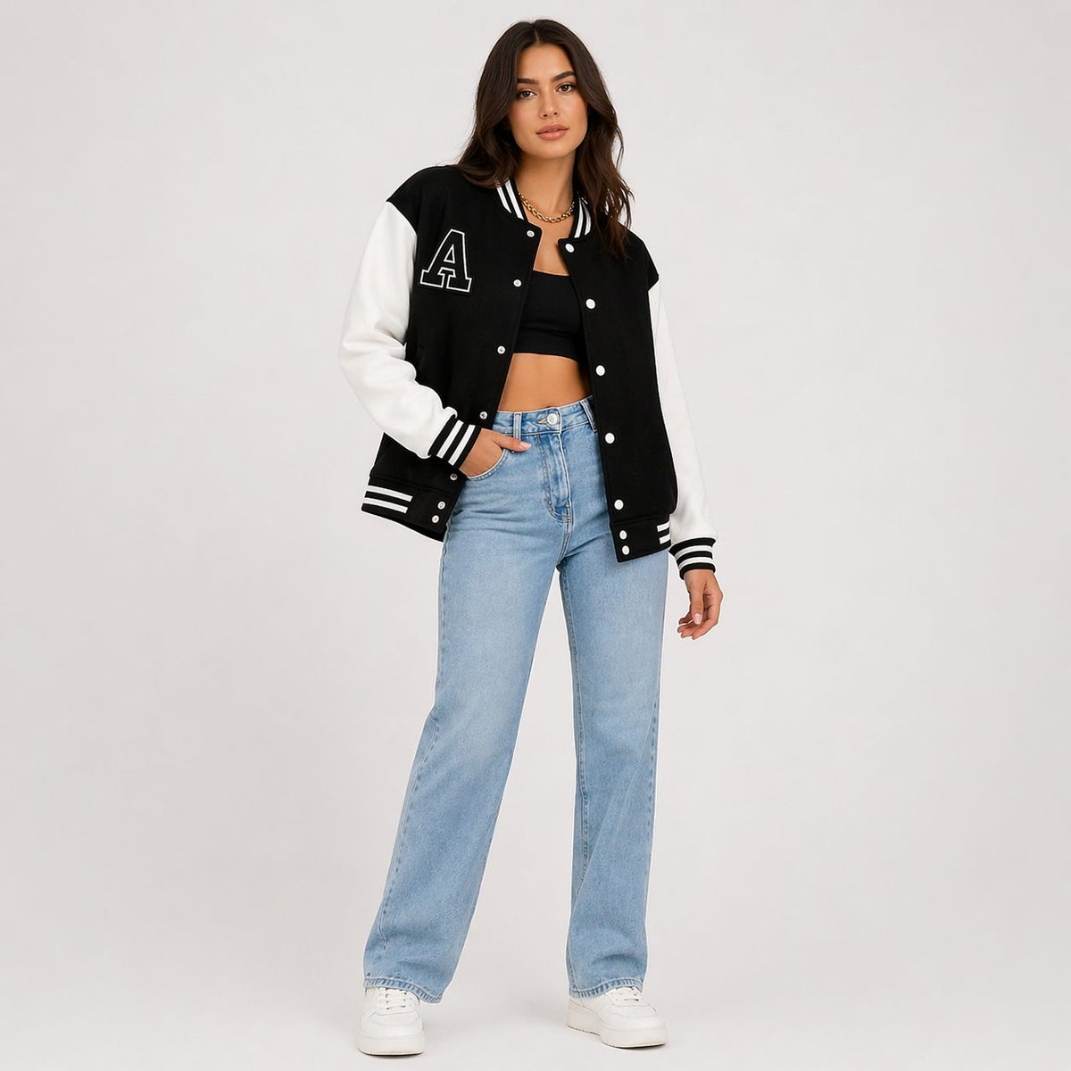 Contrast Panel Bomber Jacket for Women