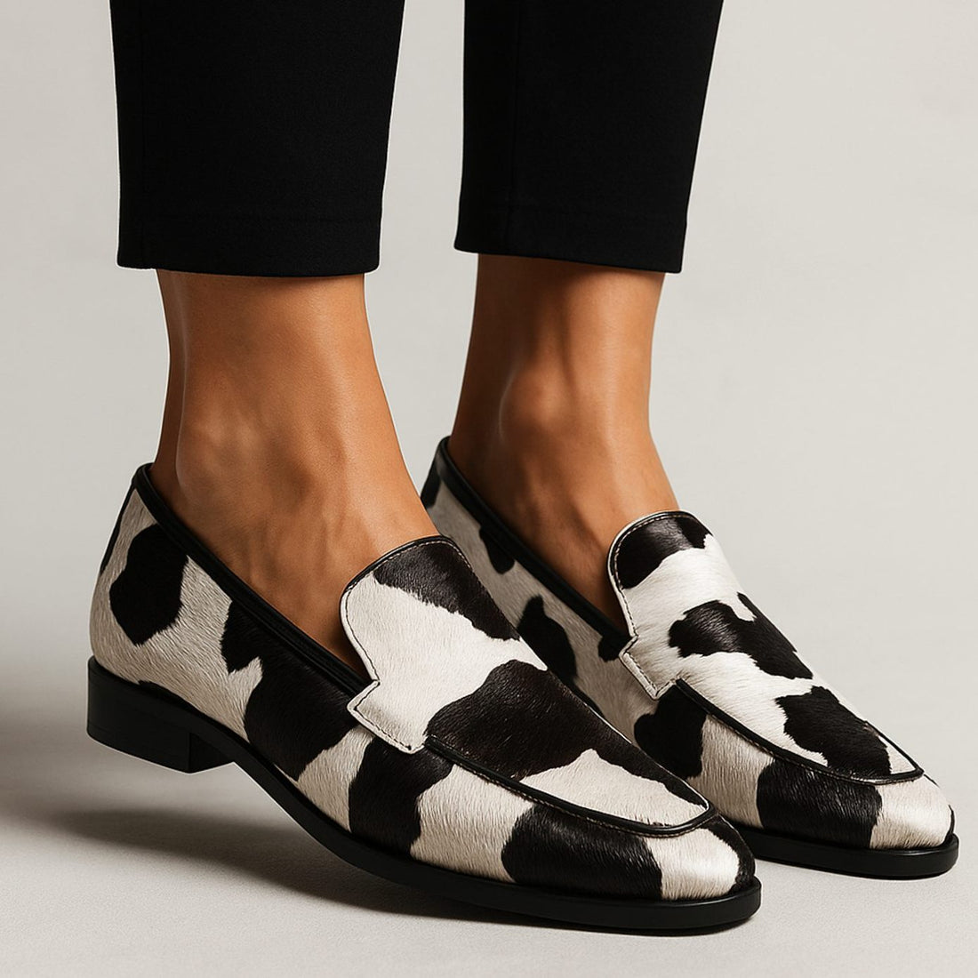 Cow Print Pointed Toe Slip-On Loafers for Women
