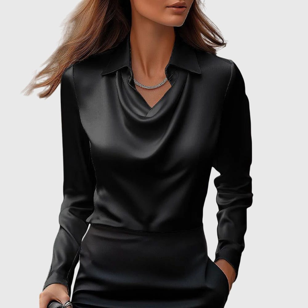 Cowl Neck Long Sleeve Blouse for Women - Black