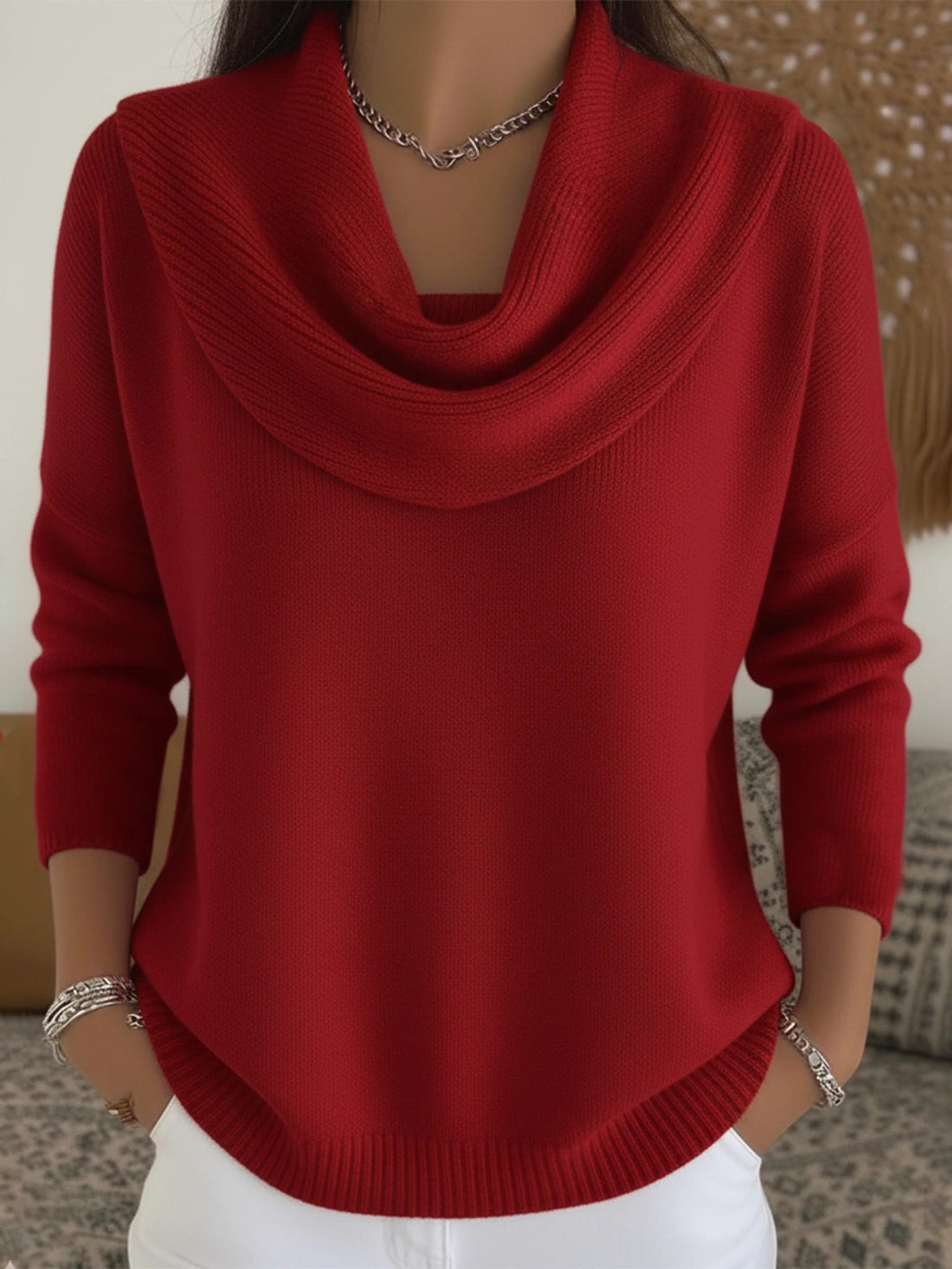 Cowl Neck Long Sleeve Merino Wool Jumper for Women